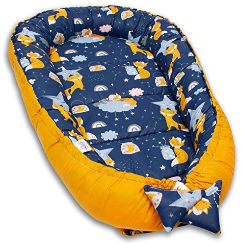 PaLulli Kuschelnest 2-seitig Babynest Babynestchen Baby Nest Nestchen Reisebett Wickelauflage Kuschelbett, Kokon Kokon für Babybett - Babys und Säuglinge, 100% Baumwolle Oeko TEX (Fox)