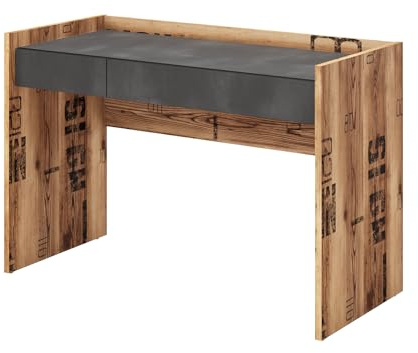 MEBLINI Schreibtisch mit Schubladen für Kinderzimmer, Jugendzimmer - Moderner Bürotisch - Computertisch - Desk with Drawers - Fargo FG-07-120x55x80cm - Braun mit Aufdrucken