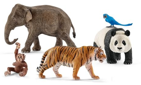 SCHLEICH WILD Life | Dschungel Tiere Set 77588 mit Elefant, Panda, Tiger, Papagei und Baby AFFE | tolles Zoo Spielzeug | Spielfiguren für Kinder ab 3 Jahren | Set aus 5 Teilen | exklusiv bei Amazon