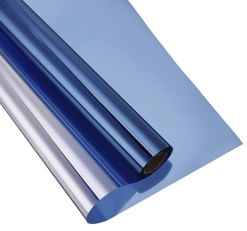 sourcing map Pellicola per la privacy per finestre, unidirezionale, controllo del calore, statica, per casa, ufficio, blu scuro, 45 x 400 cm