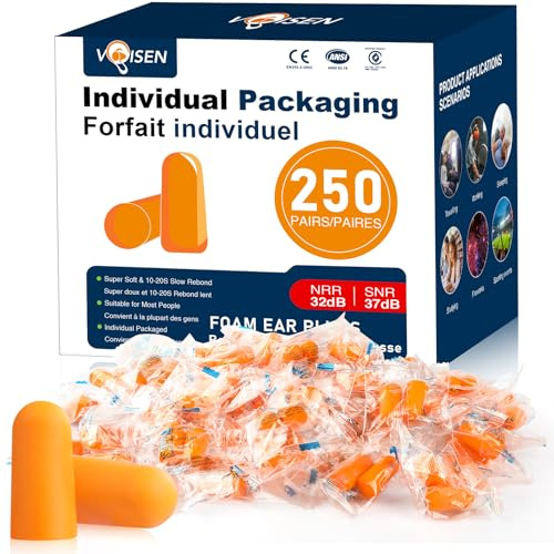 VOISEN Ear Plug,250 Pairs Ear Plugs for Sleeping,32dB NRR 37dB SNR Ear Plugs Noise Cancelling for Snoring, Studying, Loud Events, Traveling & Concerts, Individual Package
