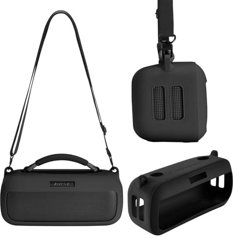Hzycwgone Case for Bose SoundLink Max Portable Speaker,Silicone Cover Accessories Travel Protective Skin Bag w/Strap for Bose Soundlink Max(Black Case)