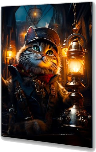 UVTECHPRINT Glasbild Wandbild Heimdekoration 60x90 cm Wohnzimmer Kunstdruck Bilder auf Glas Fee Katze für Kinderzimmer