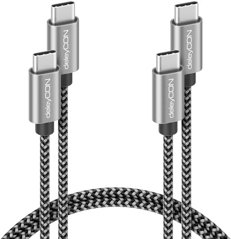 deleyCON 2x 2m Cavo USB C PD3.0 (Ricarica Rapida 60W) Cavo di Ricarica USB-C a USB-C per iPhone 16 15 Pro Max Samsung Galaxy S25 S24 S23 S22 Pixel iPad Pro MacBook Air Tablets Switch PS5