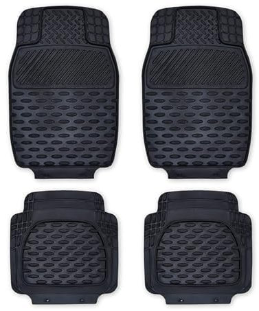 EVOKK Heavy Duty 5kg Rubber Car Mats - Non-Slip Deep Dish Floor Mats for Cars, SUVs, Vans & Trucks | Waterproof All-Weather Protection (Front + Rear Set) (BLACK)