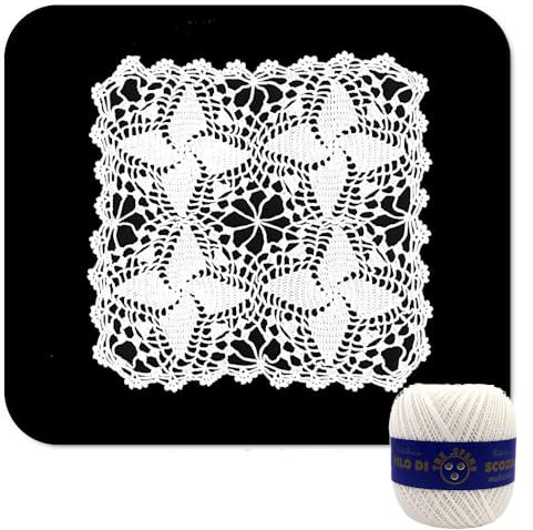 Centrino Bianco quadrato ad uncinetto con piastrelle 25x25 cm (5CN) - Made in Italy
