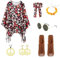SymPleCr Damen Hippie Kostüm Set, 60er 70er Jahre Outfit mit Poncho, Fransenbesetzten Stiefelüberzügen, Faschingskostüm für Frauen, Karneval Party
