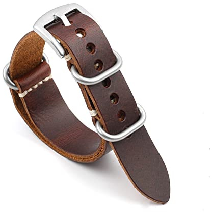AJASMKLX NATO Strap Leder Armband 20mm 22mm 24mm Vintage Armband for Männer Frauen Armbänder Watch Ersatz(Red brown-S buckle,20mm)