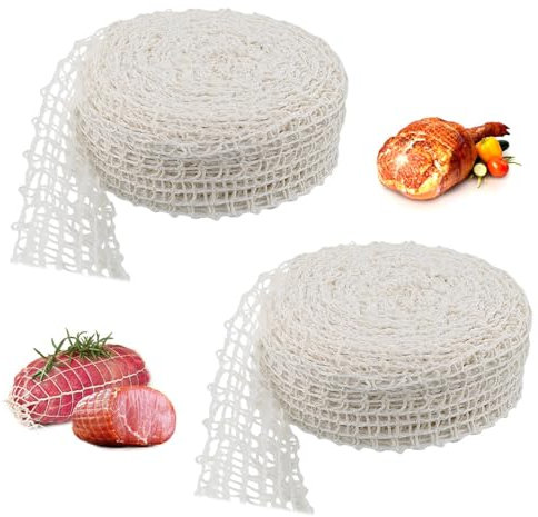 Bieiyhe 2 Rotoli Rete per Arrosti di Carne, Rete Alimentare per Arrosti, Rete per Salumi Elastica, Rete da Cucina per Arrosti, Rete per Insaccati, Rete da Forno, Rete da Cucina in Cotone per Cucinare