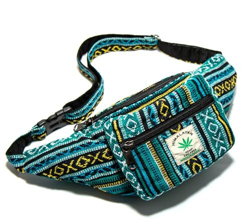 Himalayan Hemp Bauchtasche, Jede Gürteltasche EIN Unikat mit Stil, nachhaltiges Hipbag aus Hanf, handgefertigt in Nepal (Türkis)