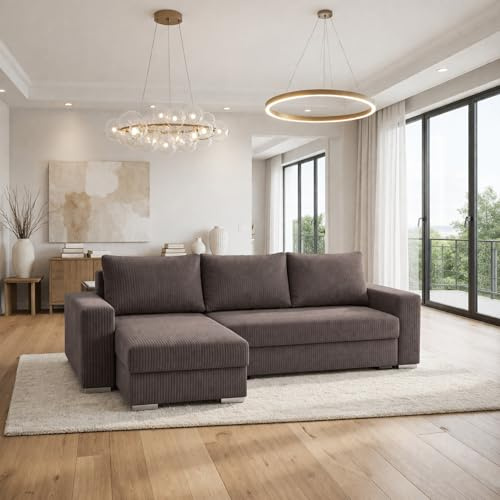 KP-Meble - Ecksofa mit Schlaffunktion - Bravia Sofa - Freistehend - Komfort und Stil in Einer minimalistischen Form Automatisch leicht ausklappbar - 235x140x90cm - Zoom 6 (Braun)