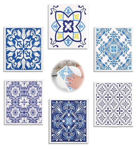 Jormftte Paquete de 6 paños de cocina suecos, paños de limpieza de esponja reutilizables, paños de cocina suecos súper absorbentes de secado rápido para lavar platos, limpieza de encimera del hogar