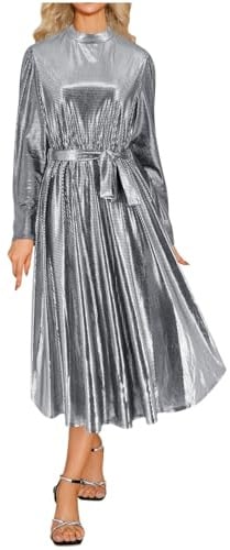 WVONIF Robe Longue été Bleu Marine Robe Paillette Femme Cocktail Soiree Jupe Victorienne Blanche Jupon Femme Enceinte Chinese Dress Tutu Rose Femme Vetements Femmes Tendances Robe (Silver, XXL)