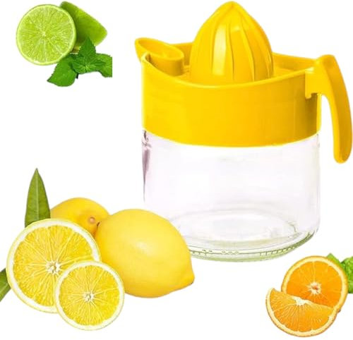 Pro Home Manual Juicer Lemon Squeezers 300 Ml Orange Citrus Lemon Lime Fruit Press Squeezer With Glass Jug Hand Press Juice Squeezer (Yellow, 300ml)
