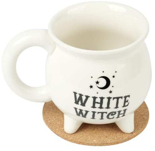 HOTUT Chaudron en Céramique, Tasse de Sorcière, Forme de Chaudron de Sorcière, pour Halloween, les Fêtes de Maquillage, les Décorations de Fête-Étoile Blanche et Lune