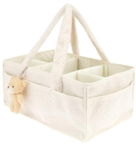 Blöjväska, skötväska, organiseringsväska, babyväska med avtagbara avdelare, snygg förvaringskorg för nyfödda, väska för nödvändigheter, blöjbyte, present till babyshower, 38 x 25,4 x 17,8 cm (beige)
