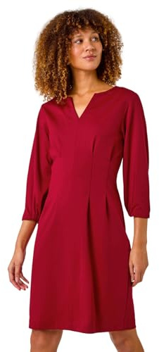 Roman Originals Ponte Notch Neck Dress for Women UK - Ladies Everyday Autumn Winter Comfy Soft Evening Vacation Work Party Night Out - Wine - Size 14