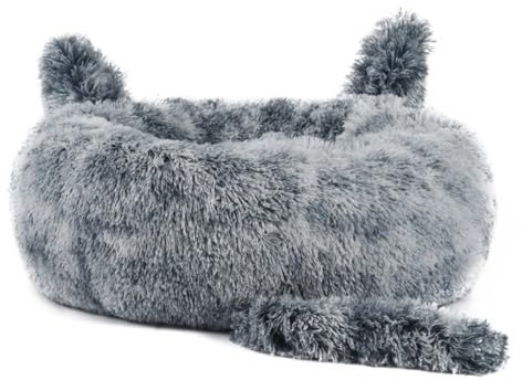 LEIDJGUN Haustierbett mit Ohren und Schwanz, weich und pelzig, Hundekörbchen, Hundesofa, Ohren, Schwanz, Nest