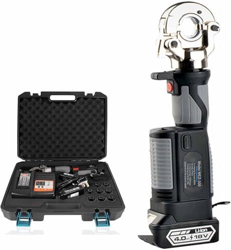 Pince à sertir hydraulique rechargeable 10-300 m² avec 12 paires de matrices à sertir à piles pour bornes en cuivre et aluminium Vert