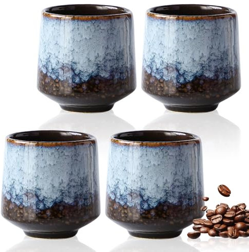 Goldmeet Ceramic Coffee Cup Set, 8 OZ/220 ML Coffee Mugs Set of 4 Personalised Tableware Tea Mugs Latte Cappuccino Cups Hot Chocolate Milk Cups Mug Set (Blue), Microwave Freezer Safe