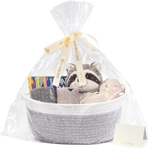 TIMEYARD Small Basket for Gifting, Cute Basket for Decor, Baby Baskets for Towels, Diapers, Dog Toy Storage, Woven Storage Bin, Empty Gift Baskets to Fill, 30 x 20 x 12 cm, Grey