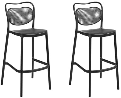 Beliani Set of 2 Bar Chairs Plastic Retro Weather Resistant Indoor and Outdoor Use Black Celleno