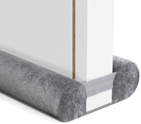 BKSAI Boudin de Porte Isolant Froid Double 75-90CM | Bas de Porte Isolant sans Colle - Boudins Portes Isolation Froid Anti Bruit Poussière Lumière Insectes - Gris