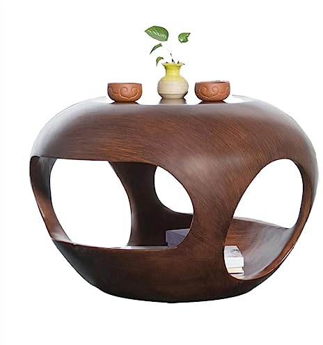 HYQOUKLR Nachttisch, Couchtisch, Zusammengebauter runder Beistelltisch aus Fiberglas, Couchtisch, Endtisch, Mehrfarbig, 50,8 x 32,1 cm(Bruin)