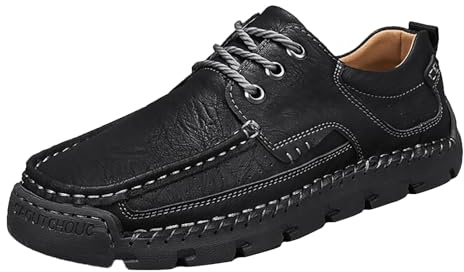 Lederschuhe Herren Schwarz, Loafers Herren Handgemacht Walkingschuhe | Halbschuhe Flache Sohle Sneaker Rutschfest Freizeitschuhe Bequem Outdoorschuhe Monkstrap Schuhe Businessschuhe