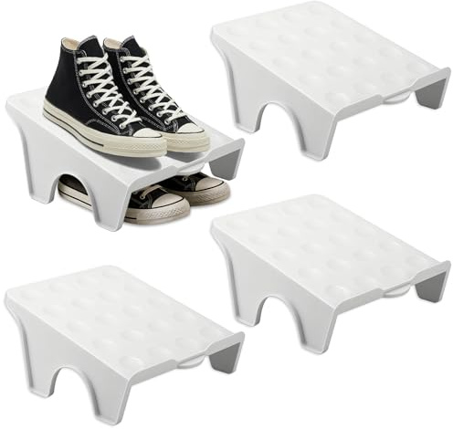 RTSHUK Schuhstapler, 4 Stück Schuhstapler Platzsparend Doppelschicht Schuhorganizer Schuhschlitze Organizer Rutschfeste Schuhhalter Platzsparen für Zuhause Wohnzimmer Grau