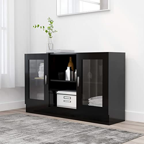 YUOTYRKTEJRSG Armoire à vitrine Noire en Bois d'Ingénierie 120 cm, Meuble de Rangement avec Portes en Verre pour Salon et Salle à Manger, Buffet Moderne pour Livres et Décoration