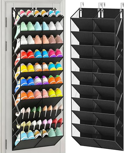 20-30 Pairs Over the Door Shoe Storage, [Extra-Large] Hanging Shoe Rack with Clear Pockets, 10-Tier Door Shoe Rack for Closet, Hanging Shoe Organizer Fit All Family's Sneakers, Boots, Heels, Black
