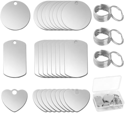Metallplatta Virgo a Graver 24 stycken hjärtform rektangel rund med 24 st | 24 dörrringar, identifieringshänge-nycklar, anpassningsbara för halsband, gör-det-själv-katthund, hantverk, skapande