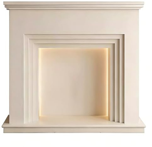 Fireplace Mantel Surround Classic Fireplace Mantel with LED Light Strip Decorative Surround(White)