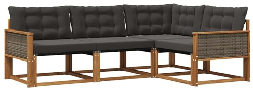 vidaXL Outdoor-Sofagarnitur mit Kissen 4 pcs Natürlich und Schwarz, Garten Loungeset, modernes Outdoor Sofa, langlebige Möbel, stylische Terassen-Sitzgelegenheiten, ideal zum Entspannen