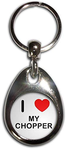 BadgeBeast.co.uk I Love Heart My Chopper - Chrome Tear Drop Shaped Double Sided Key Ring