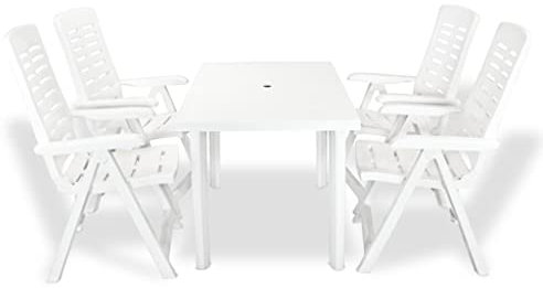 vidaXL Gartenmöbel Set 5-TLG. Gartengarnitur Sitzgruppe Gartenset Sitzgarnitur Esstisch Gartentisch Tisch Stühle Klappstühle Kunststoff Weiß