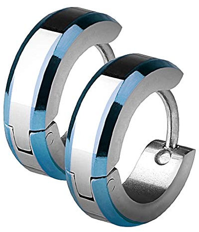 Mianova Unisex Creolen Edelstahl Bicolor Damen Herren Klapp Ohrringe Huggie Kreolen Rund Glanz Matt Silber Blau