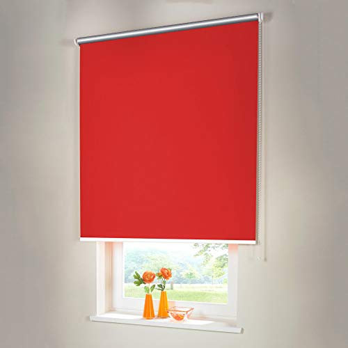 Sonnenschutz-HH® - Seitenzugrollo Verdunkelungsrollo Thermorollo - Außenmaß Breite 165 x 200 cm Höhe rot/signalrot - Lichtundurchlässig Rollo für Abdunkelung Kettenzugrollo inkl. Universalträger