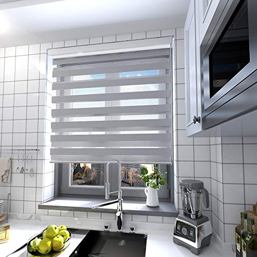interGo Doppelrollo Klemmfix Ohne Bohren, B100cm x H150cm Duo Rollo mit Aluminium Kassette, Seitenzugrollo Easyfix für Fenster & Türen - Grau