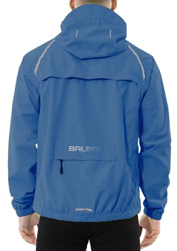 baleaf Mens Rain Jacket Waterproof Raincoat Windbreaker Gear Running Cycling Golf Coats Hood Lightweight Reflective Blue L