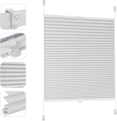 Sekey Plissee ohne Bohren Verdunkelung, Fenster Plissee Klemmfix Jalousie 110 cm breit, Verspannt Blickdicht Sonnenschutz Fensterollo, 110x150cm, Weiß