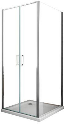 Cabine de douche de 6 millimètres angulaire avec deux faces H.190 un mur fixe lateral et un porte centrale vantail type saloon (80 fixe X 85 porte)