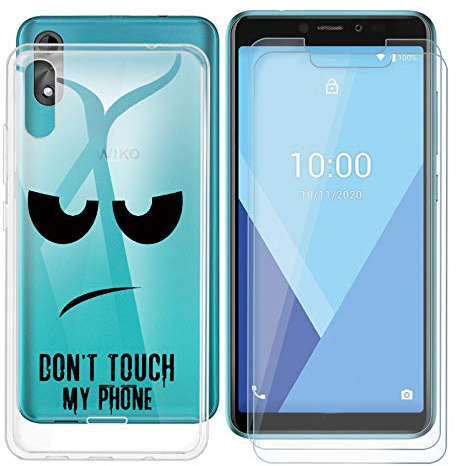 KJYF Coque pour Wiko Y51, 2 Pack Verre trempé Protecteur écran, Transparente Silicone Souple TPU Etui, Antichoc Cover en Protection Case pour Wiko Y51 (5.45) - DU05