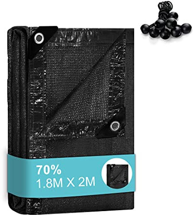 BeGrit Greenhouse Shading Net with Grommets Pergola Sun Shade Cloth 70% Shading Rate UV Resistant Sunblock Shade Netting Sunscreen Fabric for Garden Flower Plant Black(1.8m X 2m)