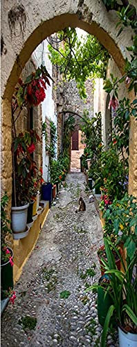 A.Monamour Türtapete Selbstklebend Türfolie Türposter 3D Traditionelle Mediterrane Architektur Bogen Schmale Gasse Garten Vinyl Folie Türdeko Tapete Wandbild Türaufkleber Türtattoo 85 x 215 cm