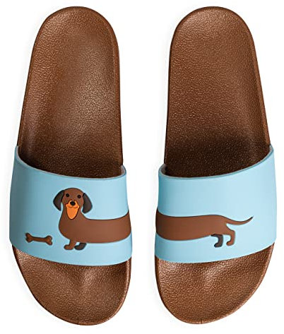Dedoles Badeschuhe & Hausschuhe viele lustige Designs Bücher Kaffee Katze Party Pizza Dackel Fuchs Panda Delfin Geschenk, Farbe: Langer Dackel, Gr.: 42 EU
