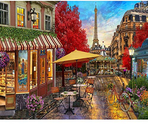 Zdklfm69 Peindre par Nombre Peinture par numéro Tableau à l'huile de Paris par numéros Paysage sur Toile avec Kits de Bricolage pour Adultes décor Acrylique (sans Cadre) 40x50cm