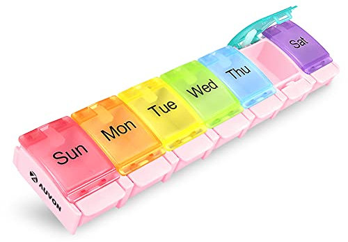 AUVON Weekly Pill Box Organiser, BPA Free Travel Pill Boxes 7 Day 1 Times a Day with Unique Spring Assisted Open Design and Large Tablet Box to Hold Vitamins, Cod Liver Oil, Supplements and Medication