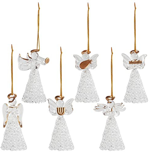 Belle Vous Spun Glass Angel Ornaments (6 Pack) - 7-8cm/2.76-3.15 Inches Clear Glass Hanging Angels - Xmas Hanging Ornaments for Christmas Tree Decoration, Displays & Holiday Party Decor